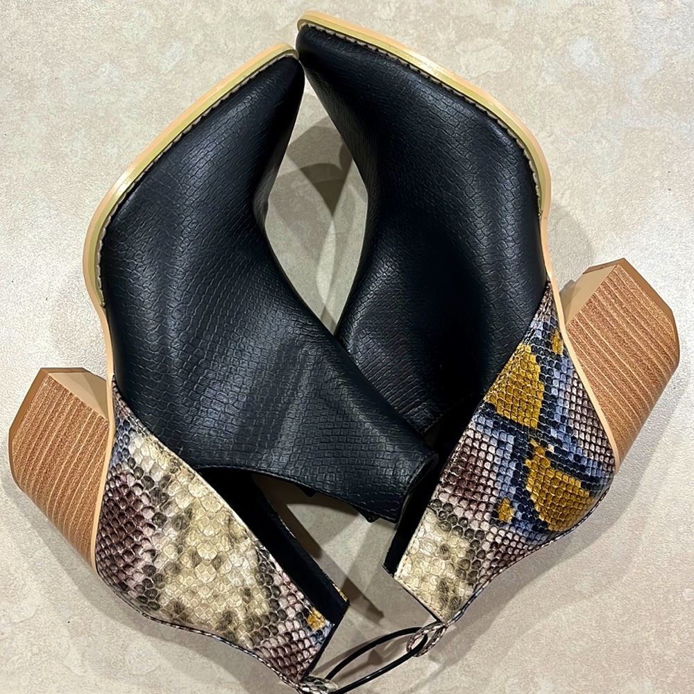 Black & Animal Print Ankle Boots-Size 9